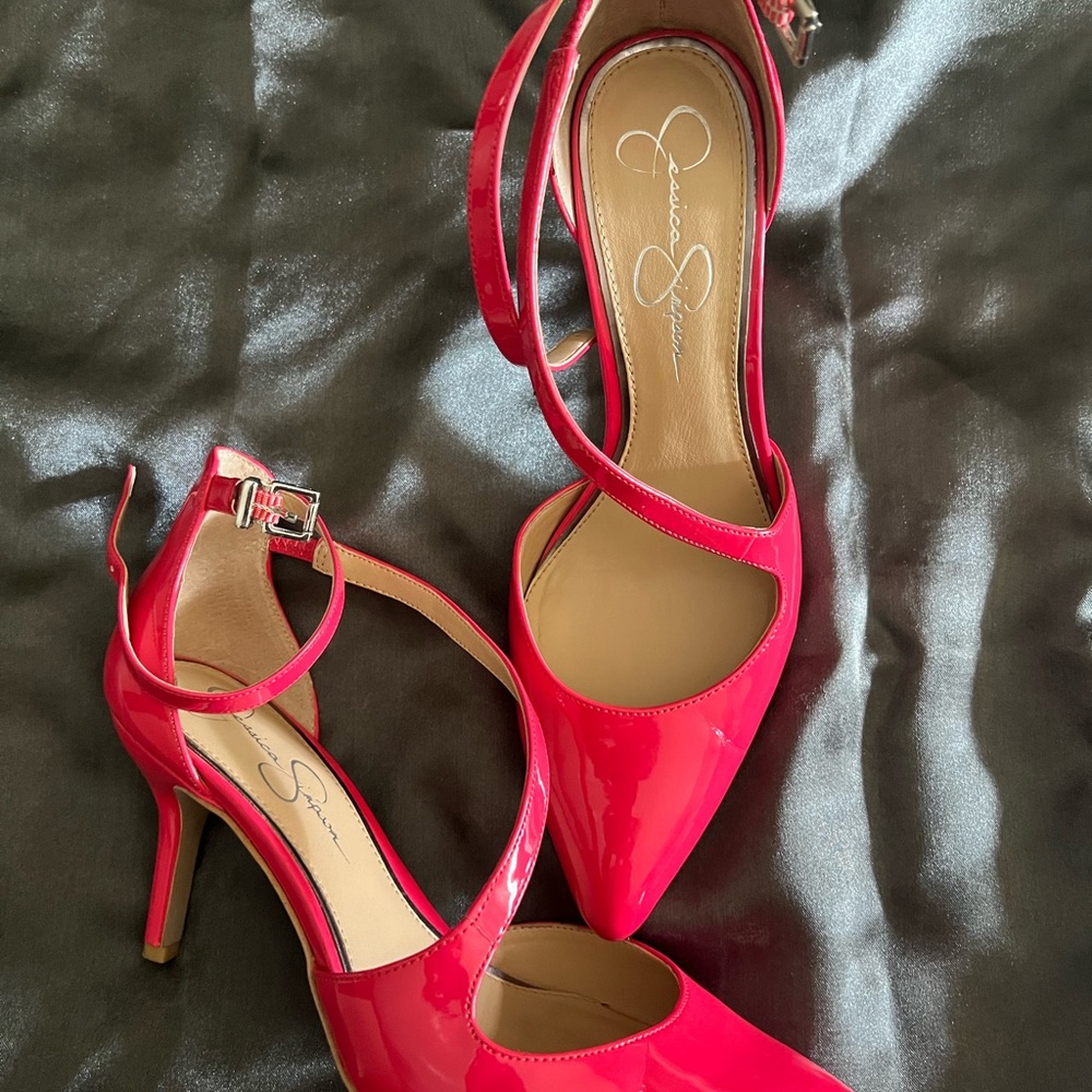 Jessica Simpson bright pink strapped heel